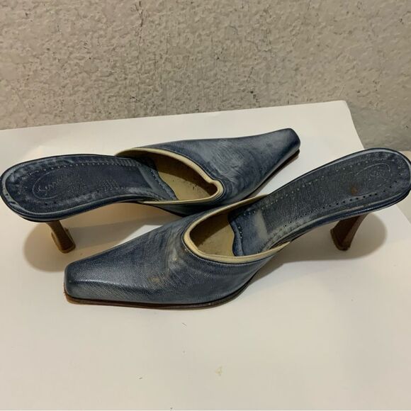 Serrano Mules sandals blue leather heels size 25 Mex us 8.5 - Picture 3 of 11